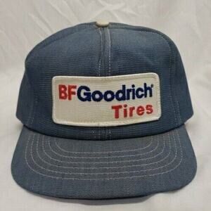 Vintage BF Goodrich Tires Trucker Snapback Hat Denim Blue